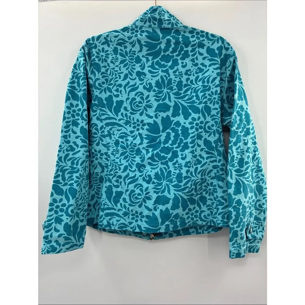3For$20 Coldwater Creek Turquoise Floral Button Zip/Button Jacket size s - Picture 4 of 6